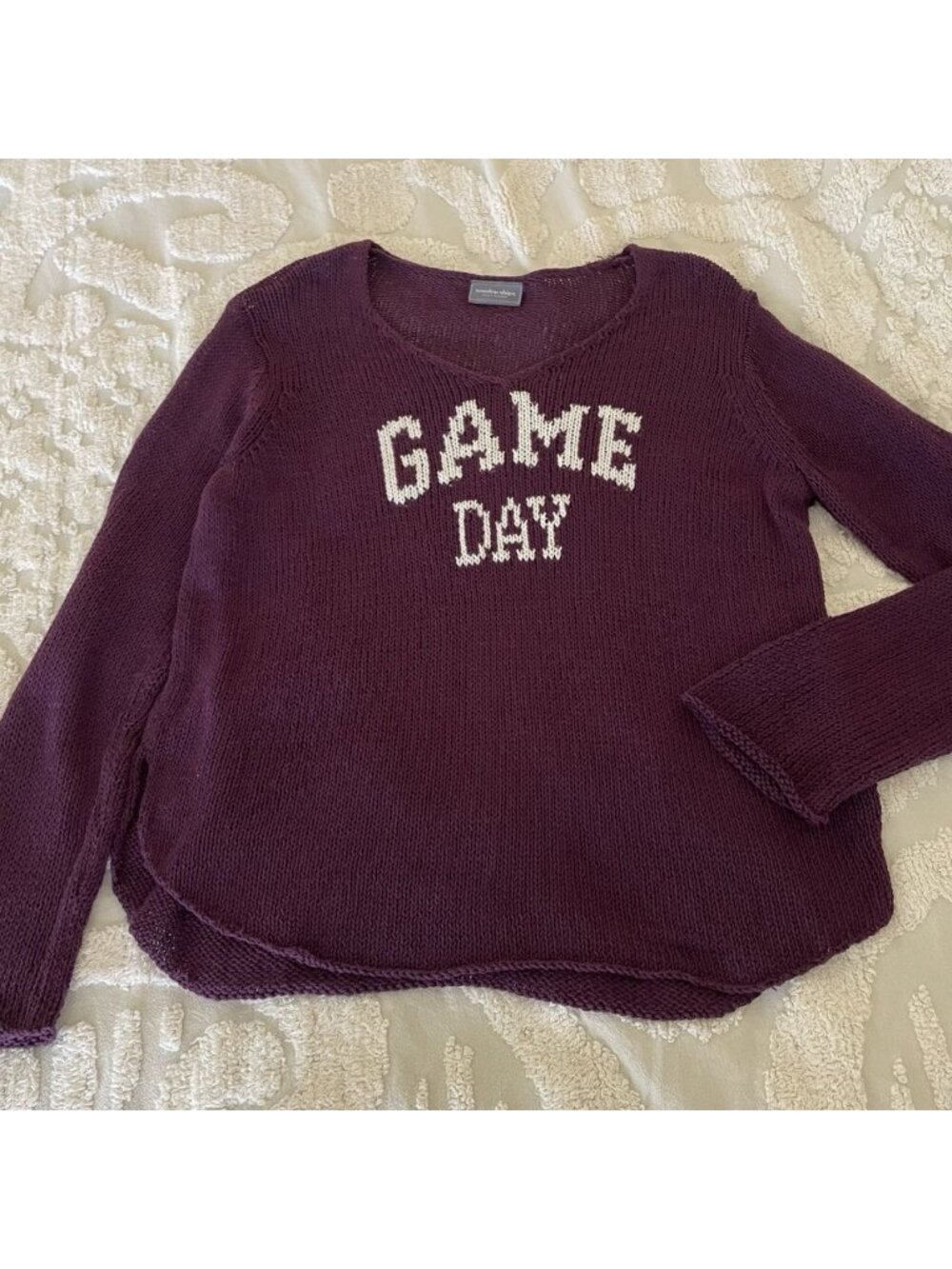 Wooden Ships GAME DAY V-Neck Cotton Loose Knit Sweater Plum Soft Relaxed Size XL - Picture 2 of 11